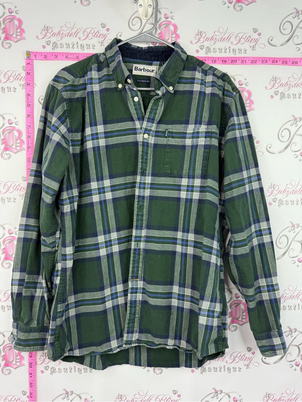 Barbour shirt button up Green and Blue Plaid Button-Down Shirt